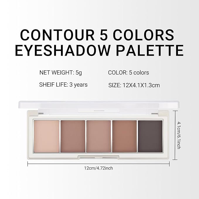 Erinde 5 Colors Matte Eyeshadow Palette Makeup, Natural Classic Nude Neutral Nude Brown Eye Shadow, Long Wearing Waterproof Everyday Eye Makeup for Brown Eyes, Cool-Toned Nude Taupe Brown, 06-BrightBean Baby