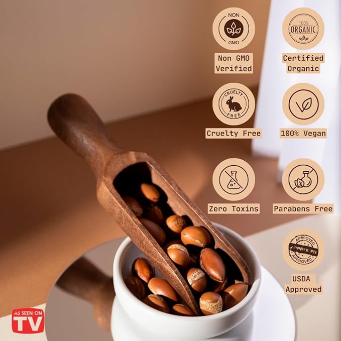 VoilaVe USDA and ECOCERT 100% Pure Organic Moroccan Argan Oil for Skin, Nails & Hair Growth, Anti-Aging Face Moisturizer, Cold Pressed, Hair Moisturizer, Rich in Vitamin E, As Seen On TV - 4 fl oz-BrightBean Baby