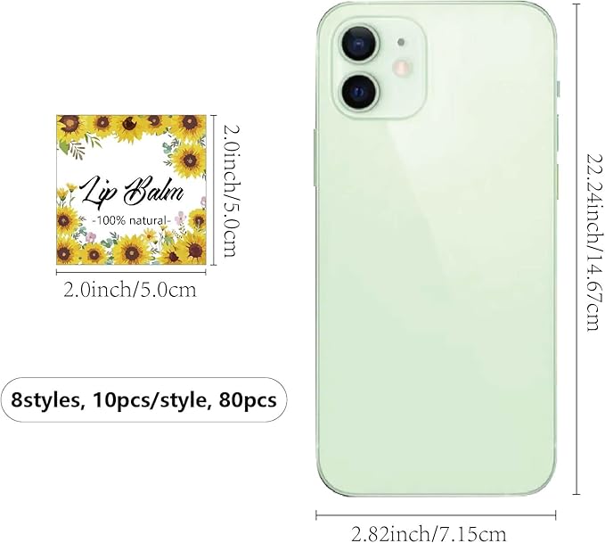 CRASPIRE 80Pcs 8 Styles Lip Balm Sticker Sunflower Self-Adhesive Homemade Lip Balm Labels Vintage Square DIY Plant Label Stickers for Lip Balm Containers Cosmetics Lipsticks-BrightBean Baby