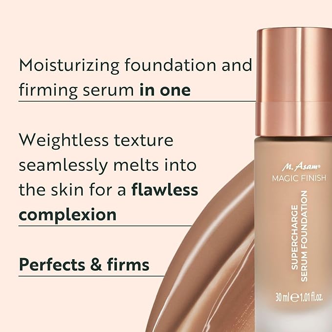 M. Asam MAGIC FINISH Supercharge Serum Foundation True Beige (1.01 Fl Oz) - Moisturizing Make Up & Firming Face Serum In One, Anti-aging CC Cream With Optimal Coverage & Hyaluronic Acid-BrightBean Baby