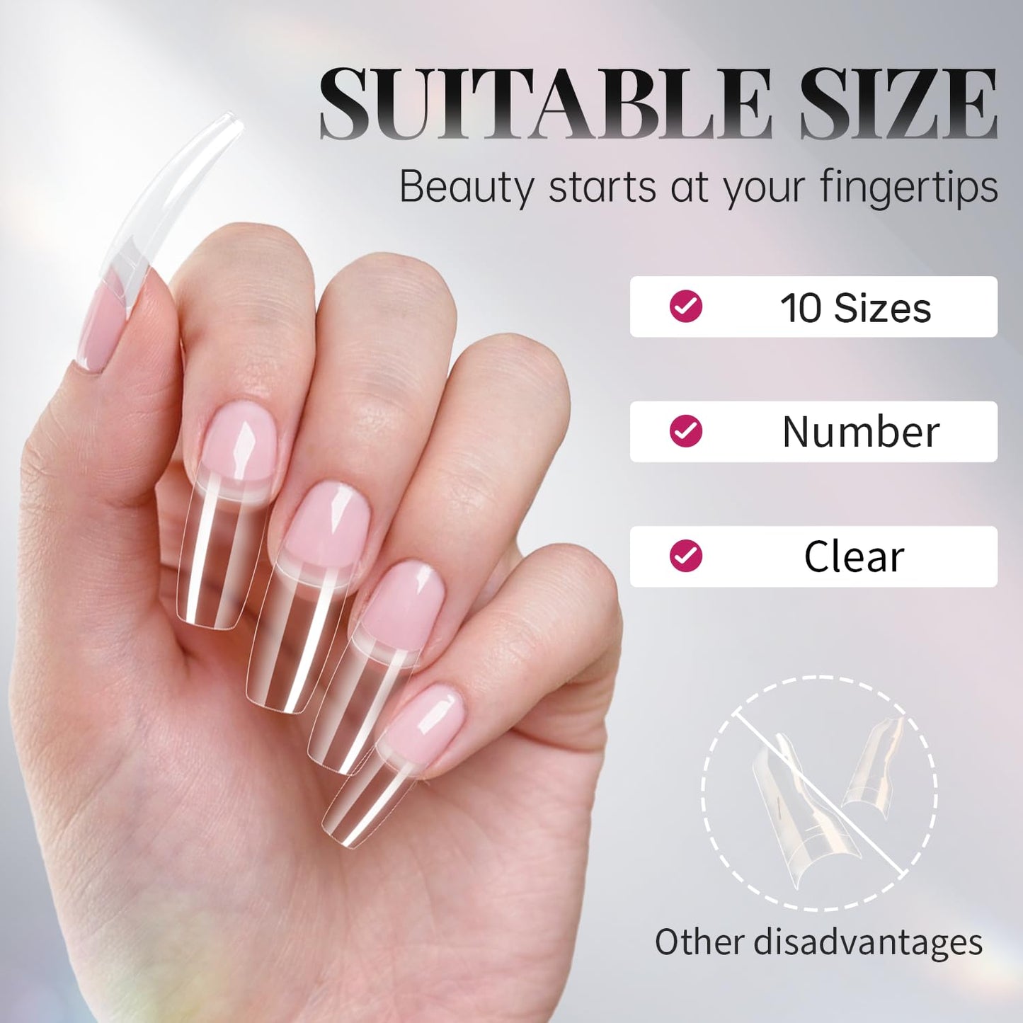 krofaue 100PCS Clear False Nails Tips and Nail Gule Kit, Half Cover Lady French Style Acrylic Artificial Tips 3Pcs Nail Glue for Nail Extension kit Nail Tips Art Salons and Home DIY-BrightBean Baby