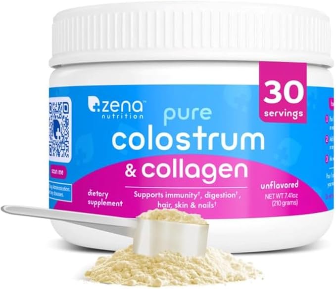 Zena Nutrition Bovine Colostrum & Collagen Powder Supplement for Gut Health, Immune Support, Digestion, Hair, Skin & Nails, Unflavored, Gluten & Sugar Free, 30 Servings-BrightBean Baby