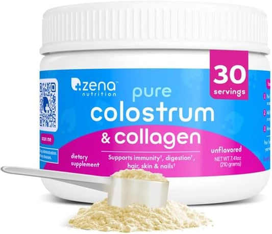 Zena Nutrition Bovine Colostrum & Collagen Powder Supplement for Gut Health, Immune Support, Digestion, Hair, Skin & Nails, Unflavored, Gluten & Sugar Free, 30 Servings-BrightBean Baby