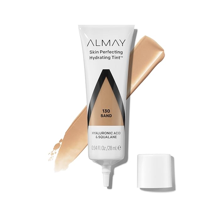 Almay Hydrating Liquid Foundation Tint, Lightweight with Light Coverage, Naturally Dewy Finish, Hypoallergenic, Dermatologist TestedFragrance Free, 130 Sand, 0.94 fl oz.-BrightBean Baby