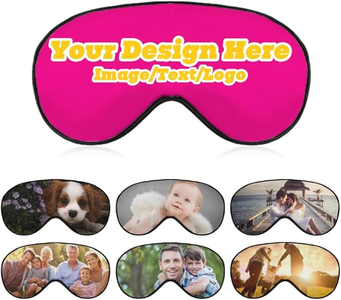 Custom Personalized Sleep Eye Mask Add Any Photo Text Logo Design Your Own Soft Blindfold Eyemask Blackout Eye Cover for Men Women Home Travel Offices, DeepPink, 8.1"x4.1"-BrightBean Baby