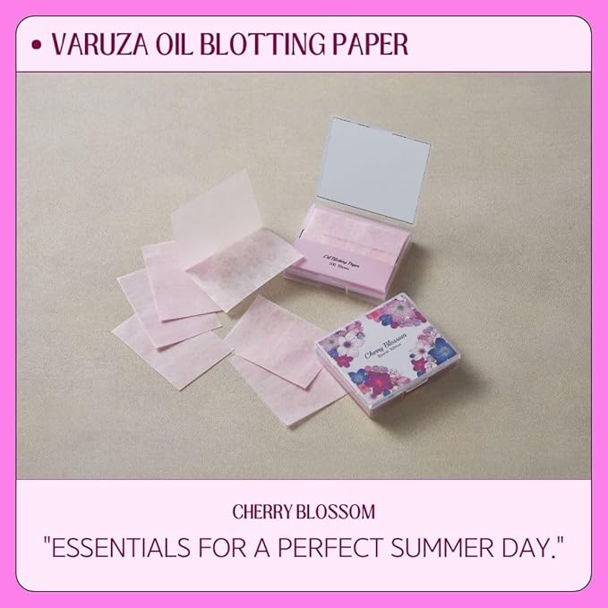 [100 Counts + Mirror Case] Cherry Blossom Natural Oil Blotting Paper for Face Korean with Mirror Case-BrightBean Baby