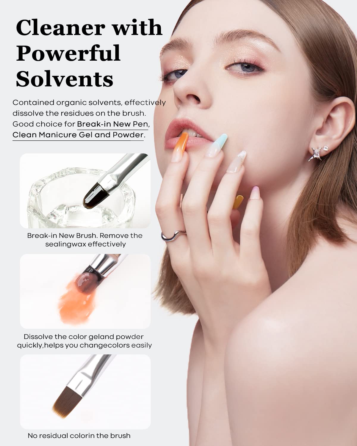 Modelones Nail Art Brush Cleaner & Restorer for Nail Polish/Extension Gel/Solid Builder Gel/Dip Powder/Acrylic Manicure Kits DIY Salon at Home - 80ml, W/Pro Brush-BrightBean Baby