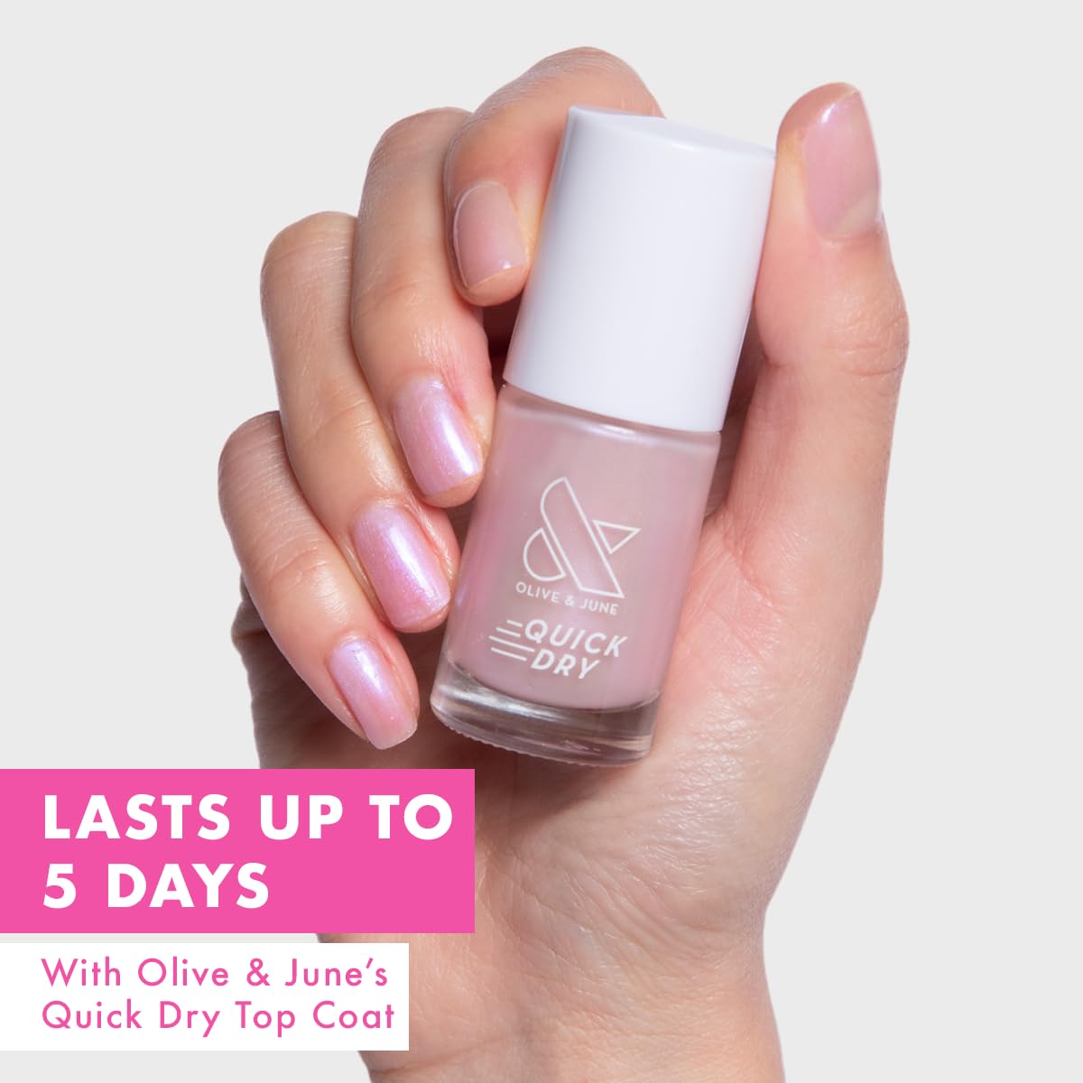 Olive & June Quick Dry Nail Polish | Instant Fast-Drying Smudgeproof Color | 15-free Vegan Cruelty-Free Formula | Lasts up to 5 Days |Salon-Quality Manicure Pedicure at Home |Baroque Pearly Iridescent-BrightBean Baby