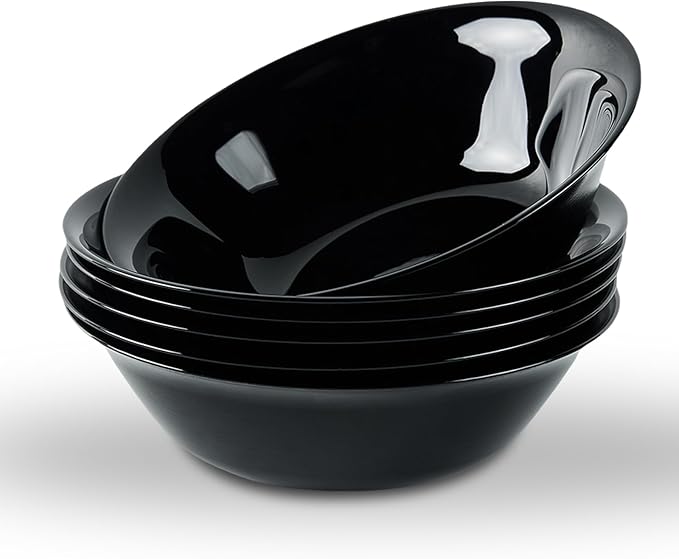 14 OZ (16 OZ MAX) Black Opal Glass Cereal Bowl Set of 6, 6.5 inch Dishwasher & Microwave Safe Round Bowls for Soup, Salad and Rice