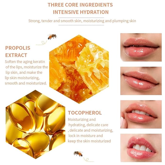 2PCS Bee Lip Balm Honey Pot,Honey Lip Mask Propolis Moisturizing Lip Balm with Stick,Propolis Moisturizing Honey Lip Balm,Hydrating & Prevention Dry and Cracked Lip,Lip Care Skin Care Products-BrightBean Baby