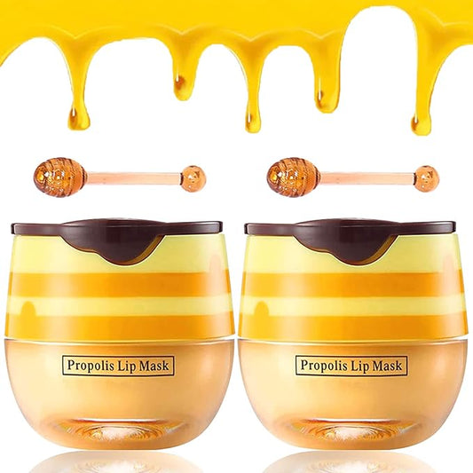 2 PCS Bee Lip Balm Lip Mask Honey Pot Honey Lip Mask Propolis Moisturizing Lip Balm with Stick - Hydrating Prevention Dry and Cracked Lip Scrubs Exfoliato Lip Wrinkle Skin Care Products-BrightBean Baby