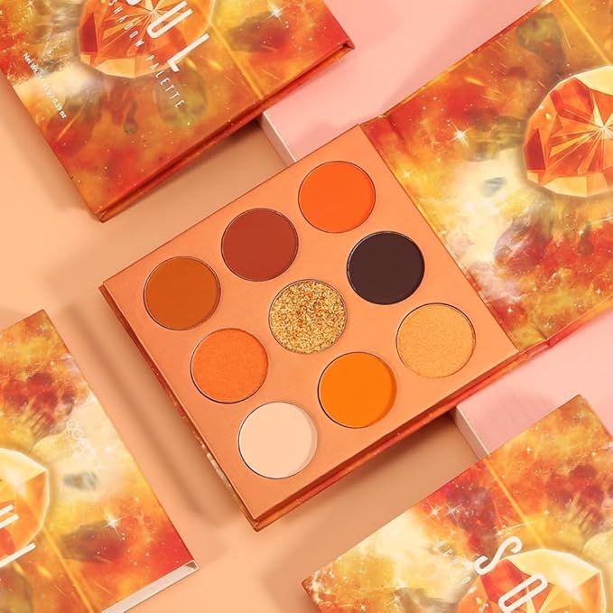 docolor Eyeshadow Palette 9Colors Orange Eyeshadow Gemstone Shadow Palettes Highly Pigmented Mattes Shimmers Smokey Glitter Cream Colorful Powder Blendable Long Lasting Waterproof Makeup Palette-BrightBean Baby