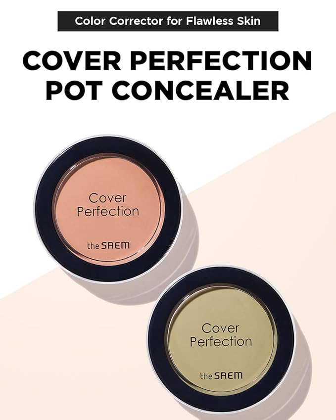 THESAEM Cover Perfection Pot Concealer #Green Beige - High Adherence & Coverage Balm, Conceals & Corrects Redness Spots, Matte Finish Sebum Control for Oily and Combination Skin-BrightBean Baby