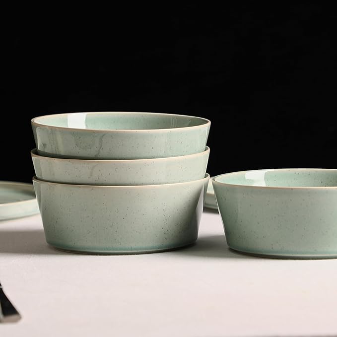 Stone Lain Claire 8-Piece Bowl Set Stoneware, Bowls, Dishwasher and Microwave Safe, Dish Set for 8, Green