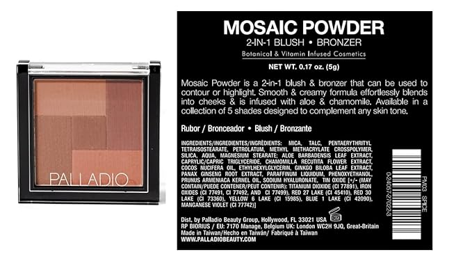 Palladio 2 In 1 Mosaic Powder Blush and Bronzer Silky Smooth Face Makeup Pressed Five Color Hues from Shimmering Pinks to Golden Browns Rich Pigmented Shades Flawless Finish, Spice, 0.28 Oz-BrightBean Baby