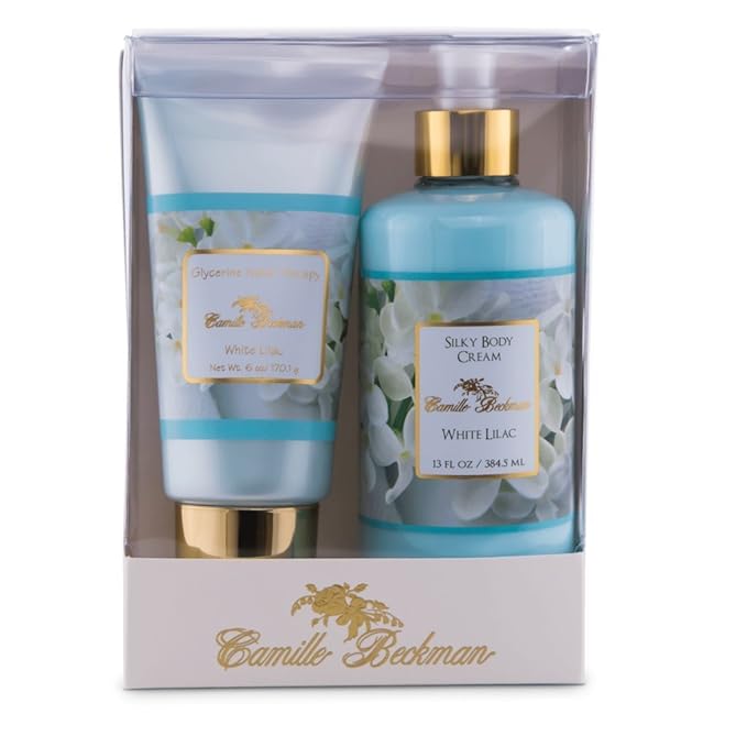 Camille Beckman Hand and Body Duet Set, Silky Body and Glycerine Hand Cream, White Lilac-BrightBean Baby