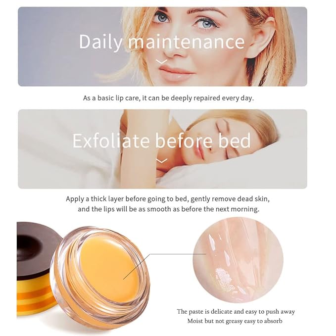 2 PCS Bee Lip Balm Honey Lip Balm Pot,Lip Exfoliating Lip Mask Hydrating & Prevention Dry and Cracked Lip Scrubs Exfoliator, Honey Lip Sleeping Mask Fade Lip Lines Bee Lip Balm-BrightBean Baby