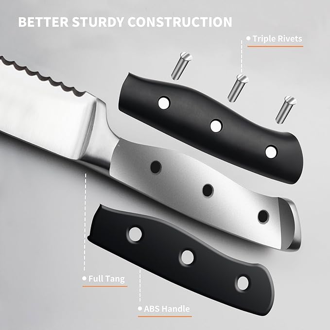 Alata 8-Piece Steak Knives Set with Block, 4.7 Inch with Serrated Edge Razor-Sharp Dinner Knives, Full-Tang Construction, Dishwasher Safe