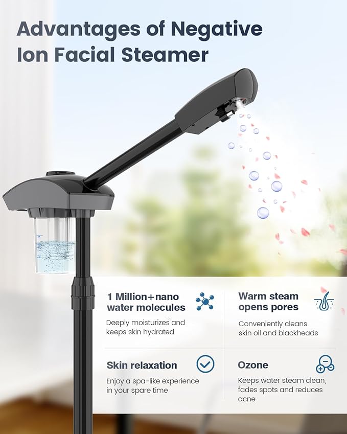Kingsteam Professional Ozone Nano-Ionic Facial Steamer | Deep Cleansing Hydrating | Salon Home Spa Face Steamer | Pore Cleanser | 60-Min Timer | 360° Swivel | Esthetician Favorite Tool, Black-BrightBean Baby