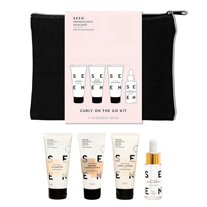 SEEN Curly On The Go Kit -Scented - Non-Comedogenic & Safe for Sensitive Skin - Sulfate-Free, Curl-Defining Styling Hair Bundle - Anti Frizz - Heat Protectant-BrightBean Baby
