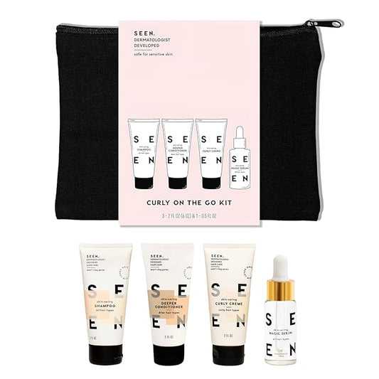 SEEN Curly On The Go Kit -Scented - Non-Comedogenic & Safe for Sensitive Skin - Sulfate-Free, Curl-Defining Styling Hair Bundle - Anti Frizz - Heat Protectant-BrightBean Baby