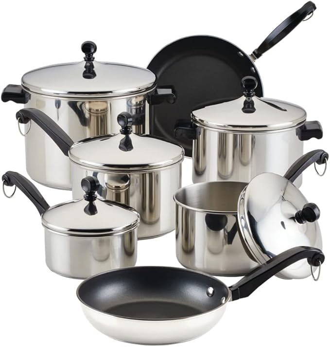 Farberware Classic Stainless Steel Cookware Set 15-Piece - Complete Kitchen Pots and Pans