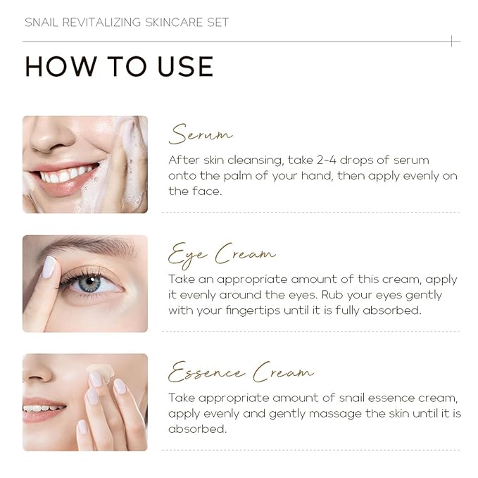 Snail Mucin Skin Care Set,Gold Snail Serum,Ginseng Snail Eye Cream,Snail Essence Cream 3 in 1 Essentials Travel,Improve Damaged Skin Lmproves Elasticity and Minimizes Pores(3pcs)-BrightBean Baby