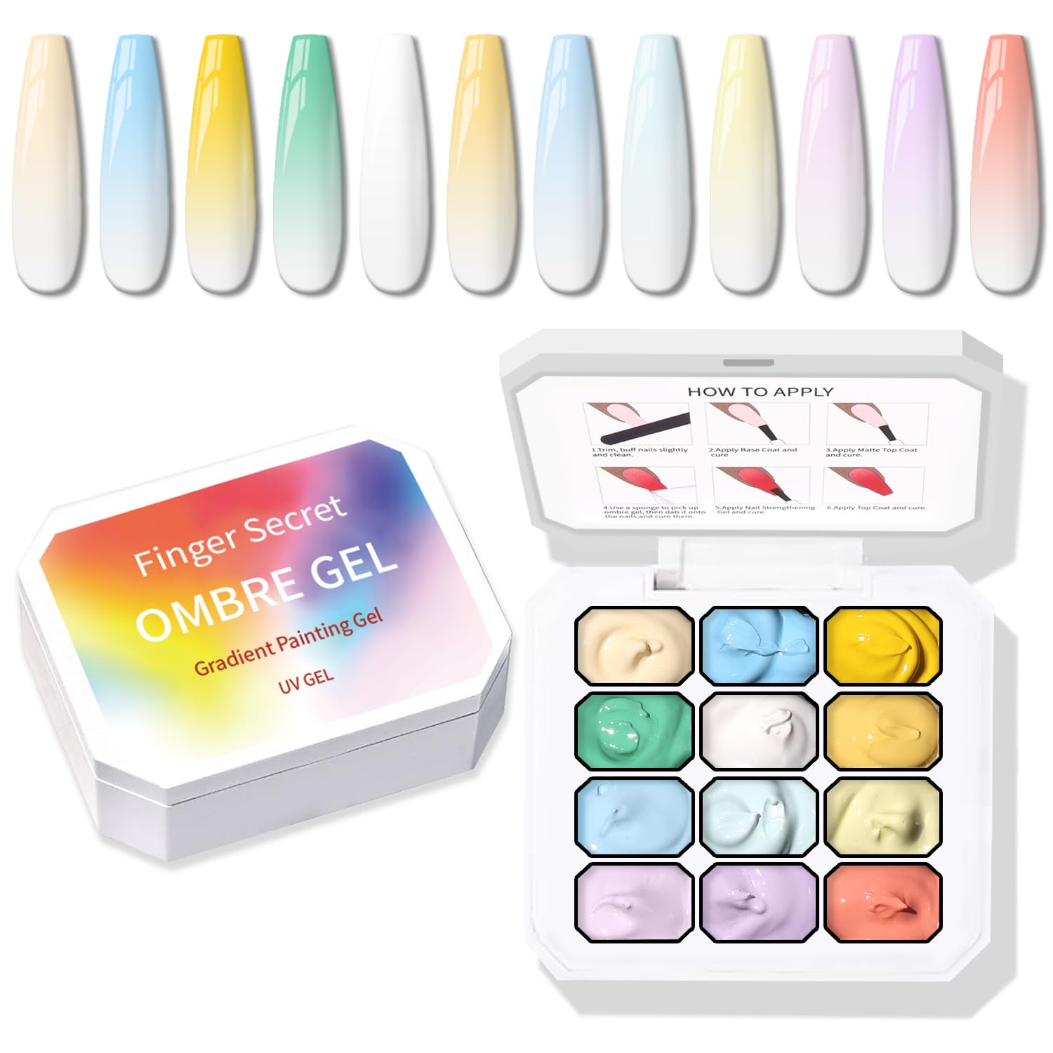 Sponge Pat Paint Nail Gel, Ombre Nails Gradient Gel Nail Blush Blooming Aura Nails Drawing Stripper Floral Painting DIY Nail Art, No Wipe, UV/LED Curing (12 Colors A)-BrightBean Baby