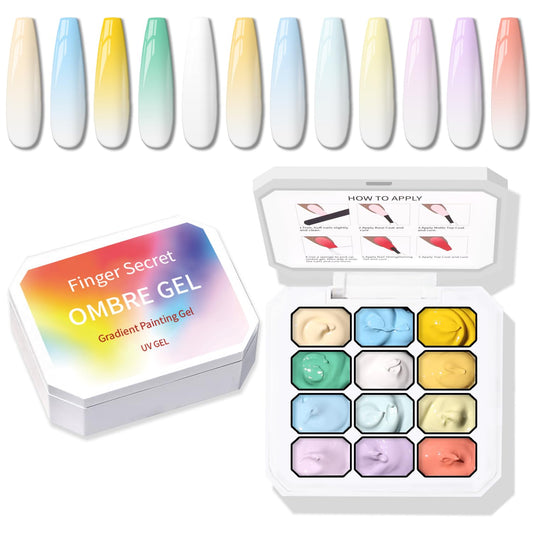 Sponge Pat Paint Nail Gel, Ombre Nails Gradient Gel Nail Blush Blooming Aura Nails Drawing Stripper Floral Painting DIY Nail Art, No Wipe, UV/LED Curing (12 Colors A)-BrightBean Baby