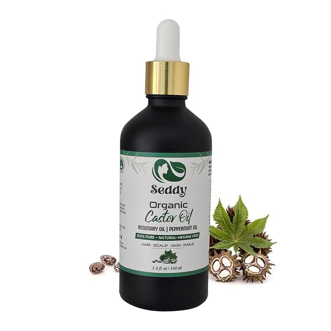 Seddy Organic Castor Oil - Cold Pressed | Hexane-Free | Pure | Hair, Scalp, Eyelashes, Eyebrows, Skin, & Nails | Hair Treatment Oil - 3.4 Fl. Oz-BrightBean Baby