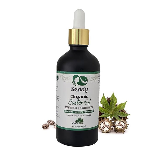 Seddy Organic Castor Oil - Cold Pressed | Hexane-Free | Pure | Hair, Scalp, Eyelashes, Eyebrows, Skin, & Nails | Hair Treatment Oil - 3.4 Fl. Oz-BrightBean Baby