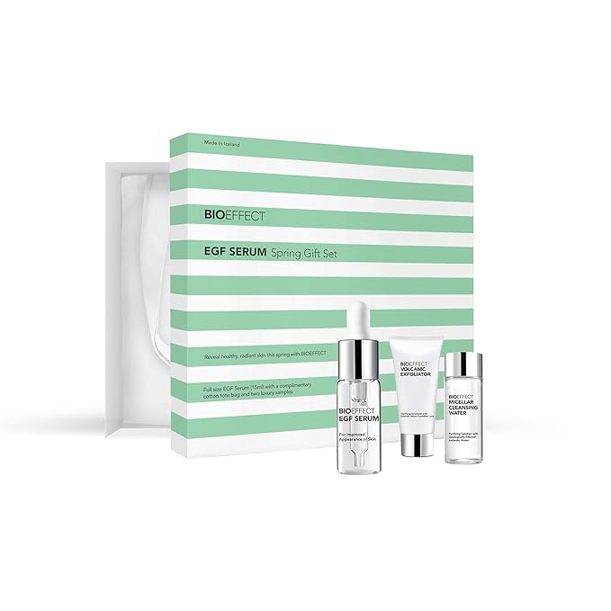 BIOEFFECT EGF Serum Gift Set with mini Volcanic Exfoliator and Micellar Water, Anti-Aging, Hydrating, Wrinkle-Fighting Facial Skin-Care with Growth Factor and Hyaluronic Acid plus Free Tote Bag-BrightBean Baby