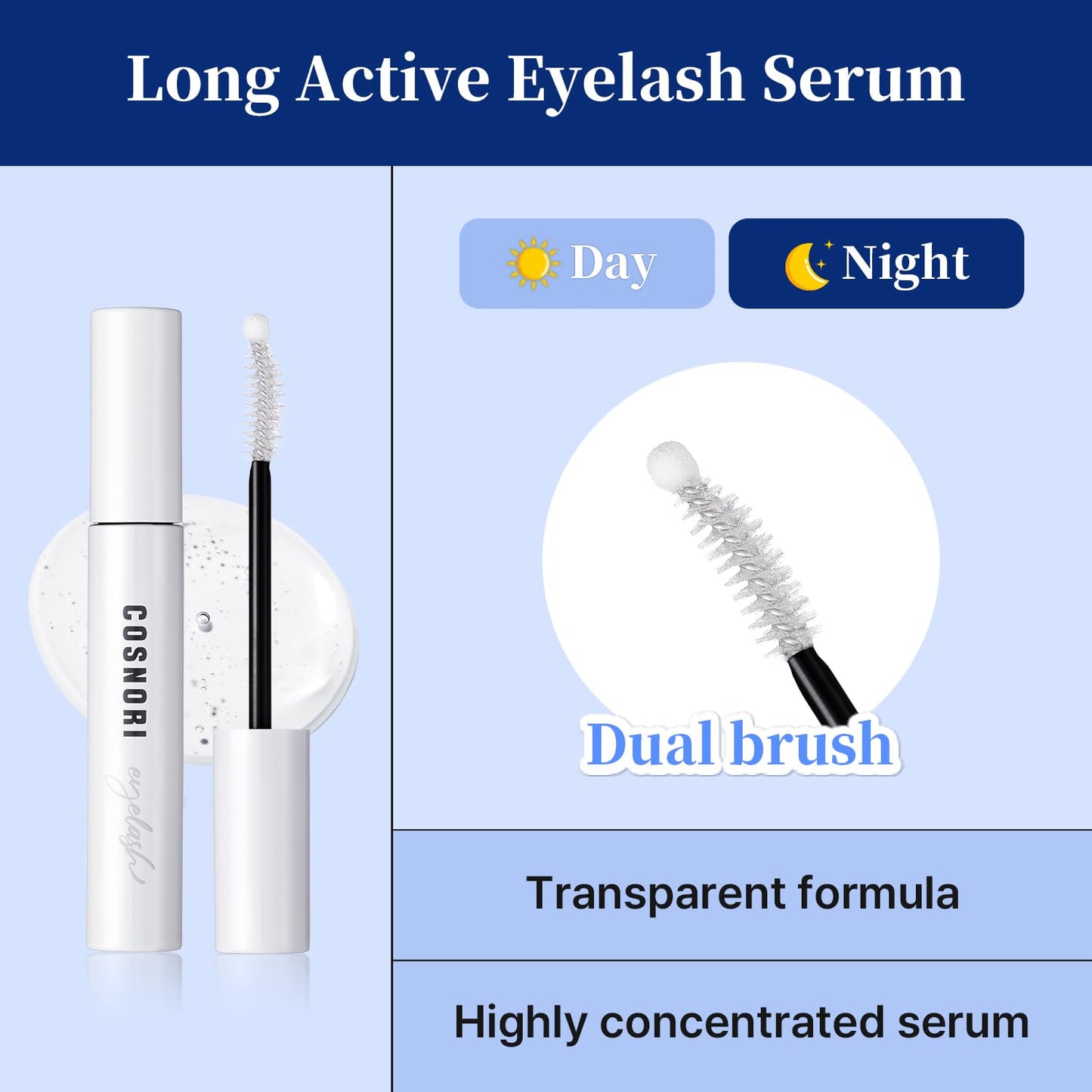 COSNORI Long Active Eyelash Serum - Korean Eyelash Boost Serum - Eyebrow Growth Enhancer for Longer and Thicker - Vegan Prostaglandin Free & Non Irritating - Peptides, Hyaluronic Acid, 0.3 fl.oz.-BrightBean Baby