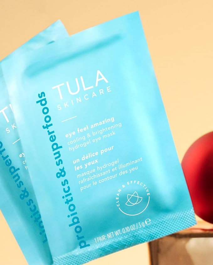 TULA Skin Care Eye Feel Amazing Cooling & Brightening Hydrogel Eye Masks - Fights Puffiness & Soothes Undereyes, Contains Hyaluronic Acid & Niacinamide, Caffeine & Chamomile, 4 packettes, 0.10 oz.-BrightBean Baby