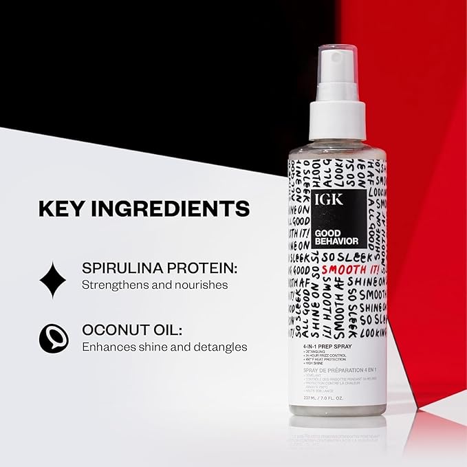 IGK GOOD BEHAVIOR Smoothing Frizz Fighters Set | 4-in-1 Prep Spray + Spirulina Protein Smoothing Spray | Frizz Control + Heat Protectant | Vegan + Cruelty Free-BrightBean Baby