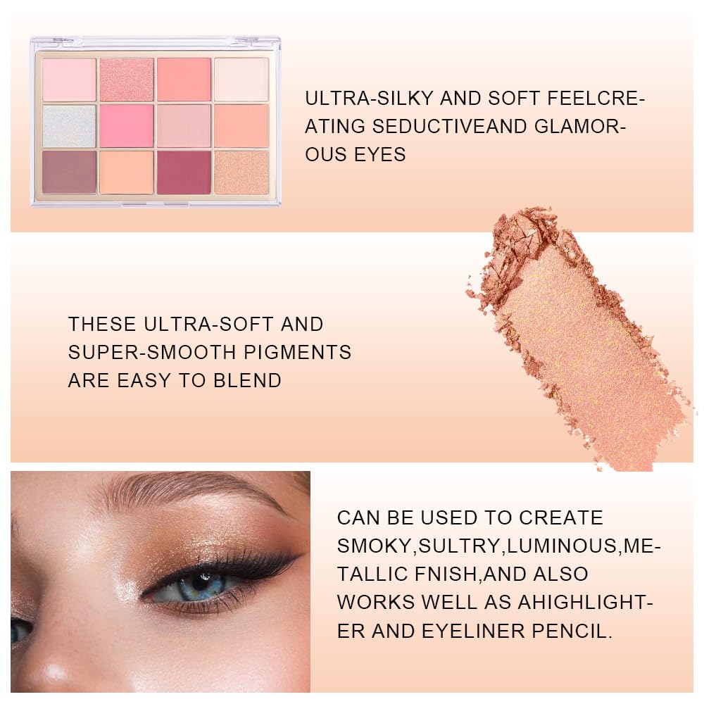 Nude Pink Eyeshadow Palette,Natural Neutral Warm Colors Cream Light Colors Eyeshadow Palette,Eye Shadow Palette Long Lasting Naturing-Looking Make Up Pallets for Women,Vegan-BrightBean Baby