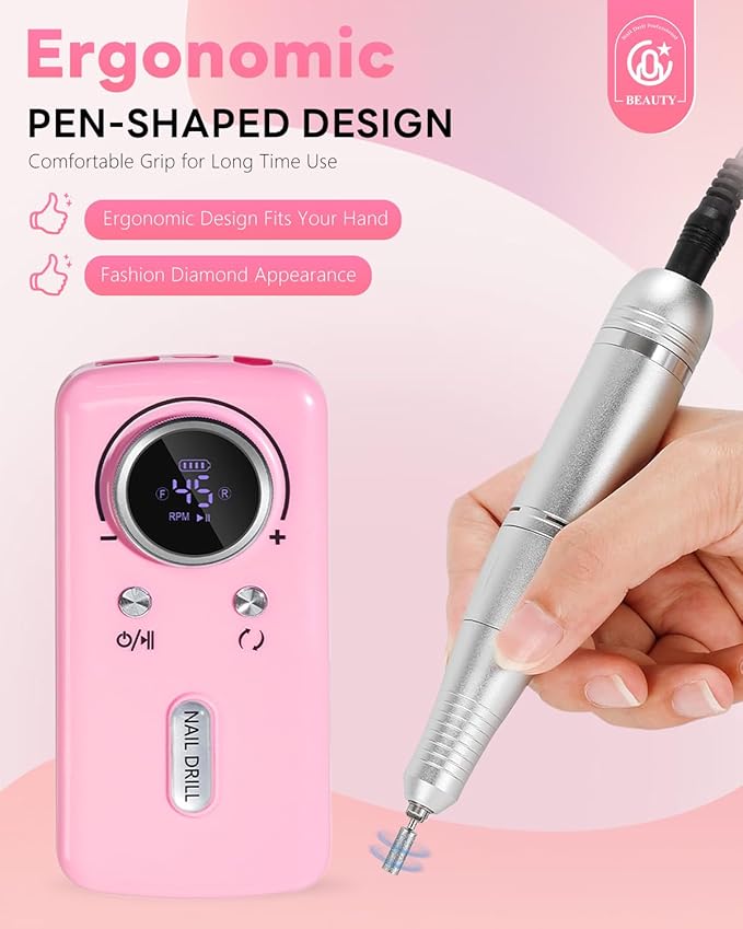 CozyZen Cordless Nail Drill Professional: 45000 RPM Rechargeable Electric Nail File Kit, Portable & Low Noise for Acrylic, Gel Nails, Manicure & Pedicure - Salon & Home Use-BrightBean Baby
