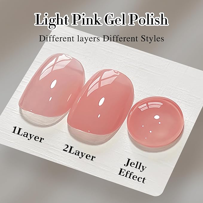 Double Rhythm 0.50 OZ Translucent Gel Polish Same Color Same Bottle Sheer Pastel Neutral Natural Milky 15 ML Jelly UV Nail Art DIY at Home (Light Pink-A1494)-BrightBean Baby