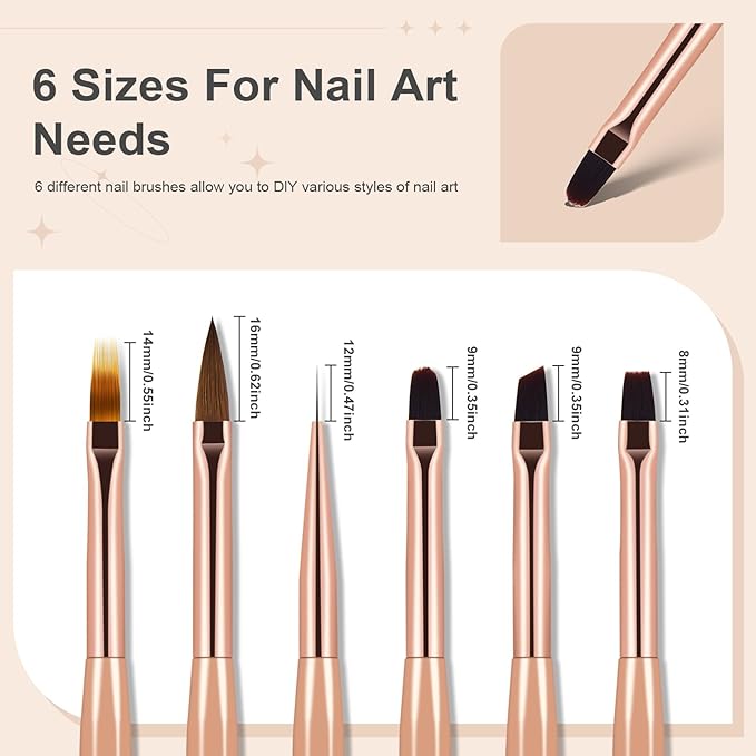 6Pcs Nail Art Brush Set - Nail Design Tool Including Nail Liner Brush, Ombre Brush, Nail Gel Polish Painting Brush Drawing Pen for Home Use and Professional Nail Salon-BrightBean Baby