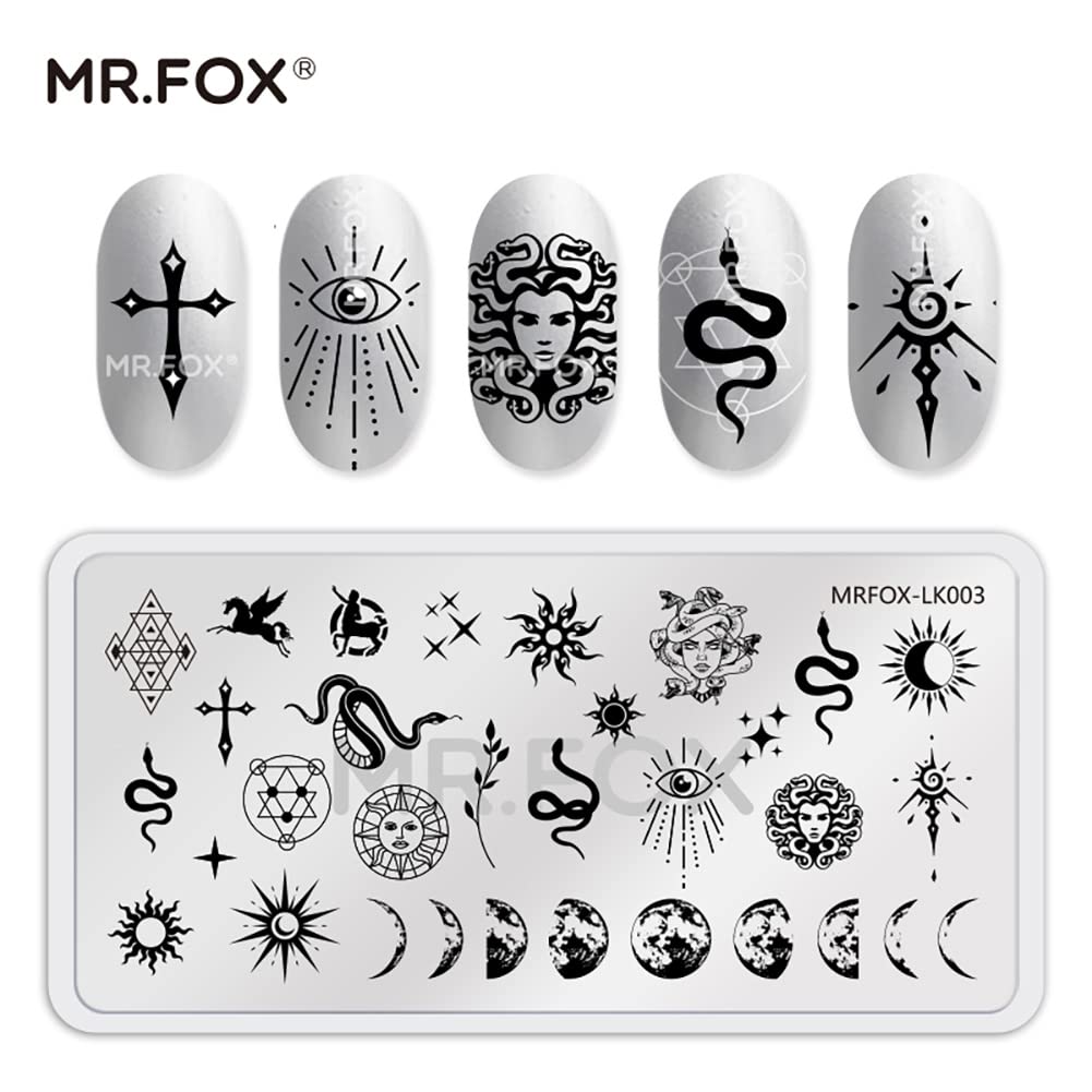 MRFOX 5 Pcs Nail Plates Stamping Set Marbled Punk Spider Web Heart Star Theme Leaf Nail Art DIY Stamping Template-BrightBean Baby