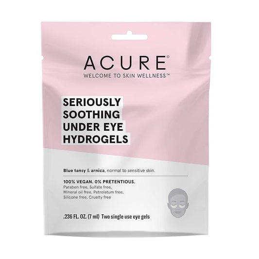 Acure Seriously Soothing Under Eye Hydrogels, 100% Vegan, For Dry to Sensitive Skin, Blue Tansy & Arnica - Soothes & Minimizes Dark Circles, Two Single Use, 0.24 Fl Oz-BrightBean Baby