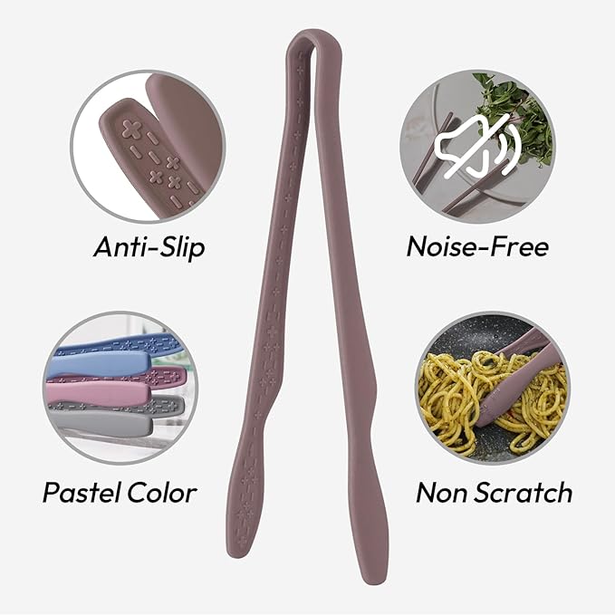 carrotez Silicone Tongs for Cooking, Anti-Slip,Non-Scratch Kitchen Tongs 9.5 inch Silicone Tongs 1Pack - Cocoa