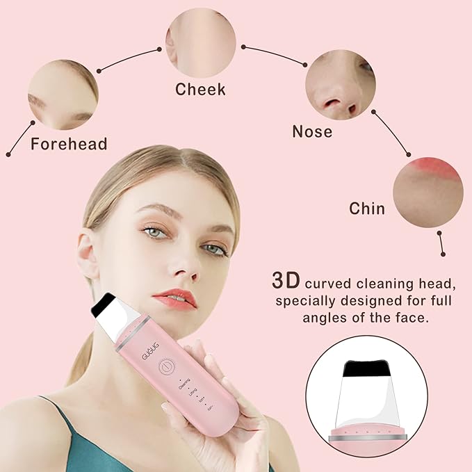 GUGUG Skin Scrubber Face Spatula Skin Spatula Pore Cleaner Blackhead Remover Tools for Facial Deep Cleansing-4 Modes, Pink-BrightBean Baby