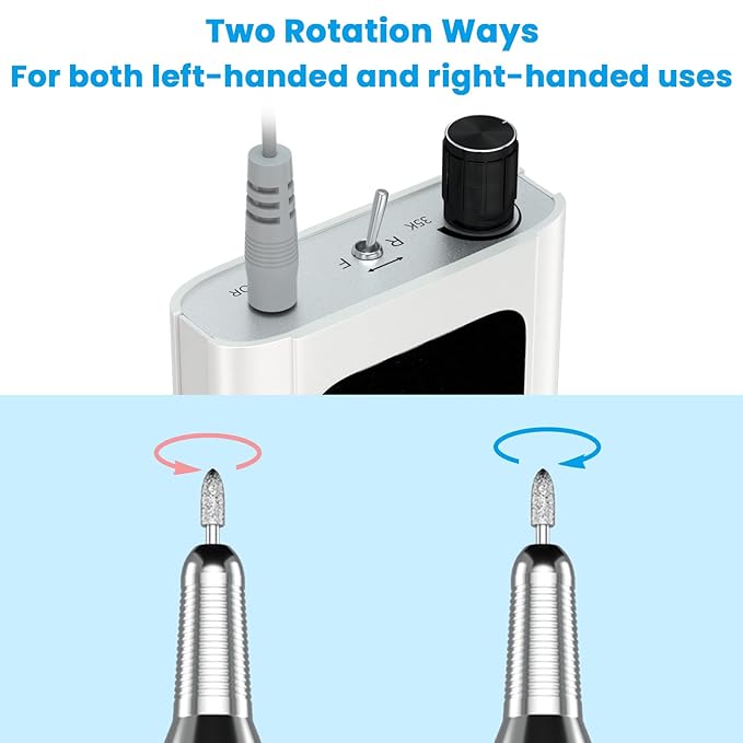 Delanie Professional Nail Drill High Torque 35000 RPM Rechargeable Portable Electric Nail File Filer for Acrylic Gel with Cuticle Bits, Salon Manicure Tool, White-BrightBean Baby