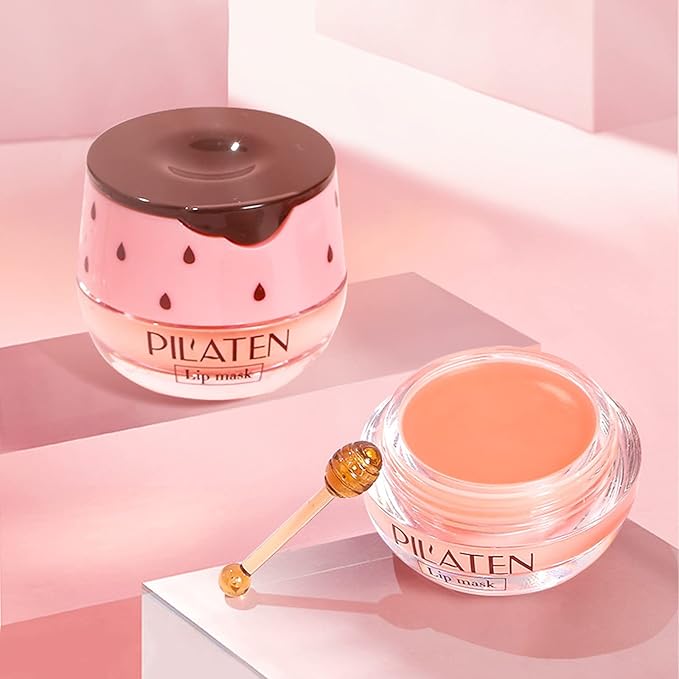 2 Pack Bee Lip Balm Honey Pot, Honey & Strawberry Lip Mask Propolis Lip Mask Moisturizing Hydrating Prevention Dry and Cracked Lip Scrubs Exfoliator (Honey+Strawberry)-BrightBean Baby