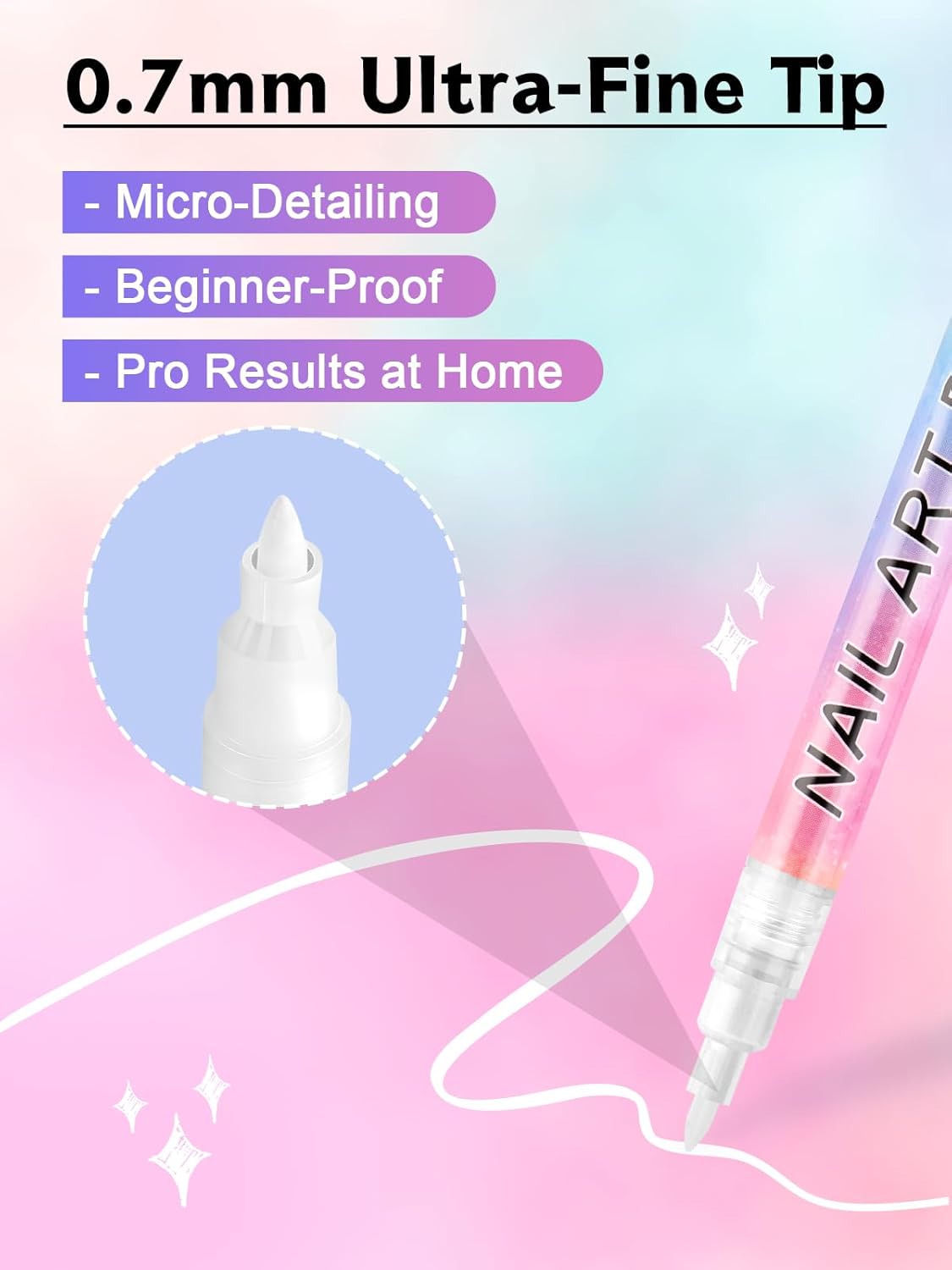 Kalolary 1PCS White Nail Art Pens，0.7mm Nail Polish Pens Quick Dry Long-last Nail Graffiti Dotting Painting Liner Nail Art Markers for DIY Nail Art Design-BrightBean Baby