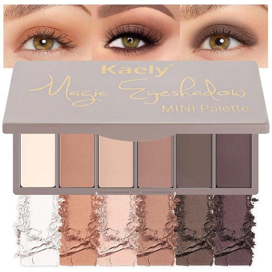 6 Colors Mini Nude Brown Neutral Eye Shadow Palette Makeup for Older Women, Matte Shimmer Eyeshadow Palette Highly Pigmented Waterproof, paleta de sombras de ojos, Vegan & Cruelty-free, 10-BrightBean Baby