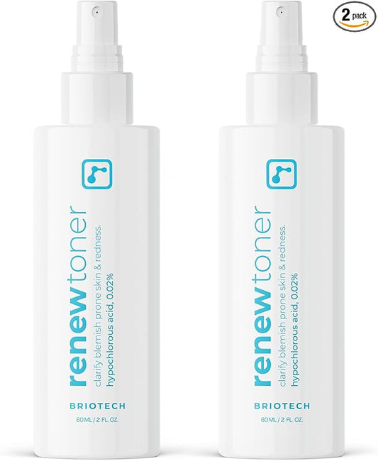 BRIOTECH Renew Toner, Hypochlorous Acid Spray, Minimize Appearance of Blemishes, Soothing Facial Mist for Sensitive Skin, Calm Redness & Bumps, Hypoallergenic & Vegan, 2 fl oz Travel Size (2)