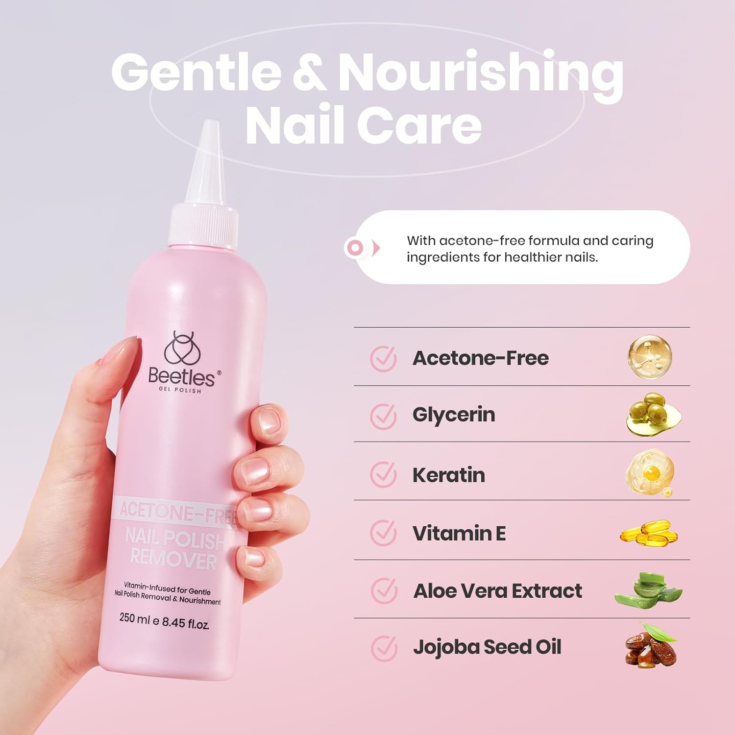 Beetles Non Acetone Nail Polish Remover - 0.67Fl Oz/20ML Nourishing Formula Acetone Free Nail Polish Remover - Non-Drying - Professional Quick and Gentle Removal for Natural Damaged Nails-BrightBean Baby