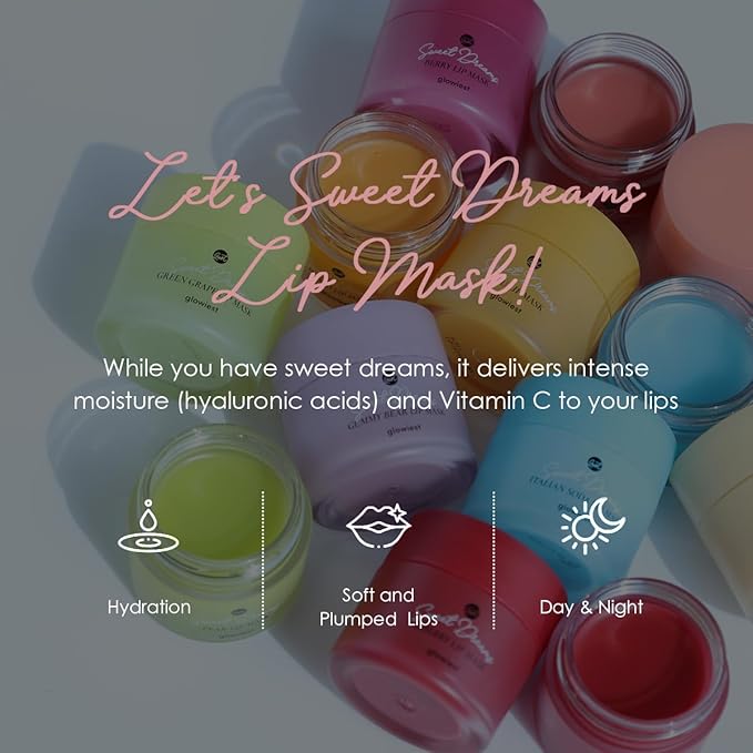 Sweet Dreams Lip Mask-Nourishing, Plumping and Hydrating Lip Balm | Ecofriendly Lip Sleeping Mask | Hyaluronic Acids + Vitamin C + Shea Butter + Antioxidants l Gummy Bear - 0.7 oz.-BrightBean Baby